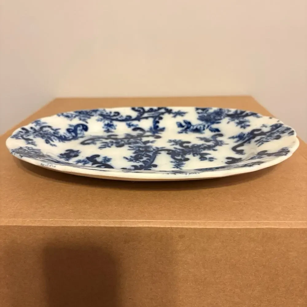 Antique Mercer Paisley Oval Flow Blue Plate 10.5” Long